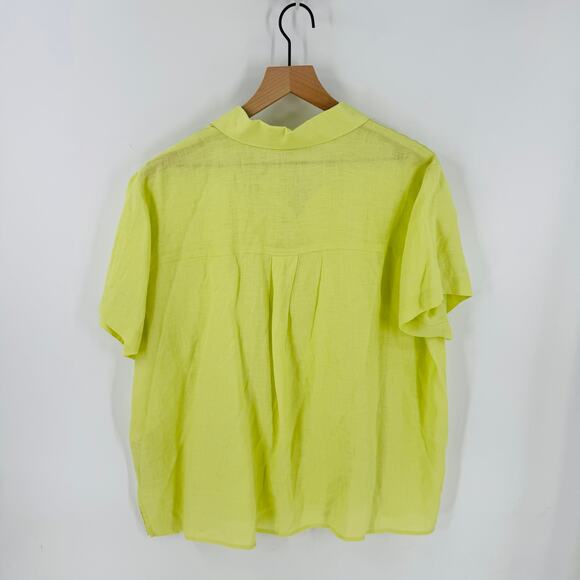 Eileen Fisher System Organic Linen Button-Front Shirt Citron Yellow Women’s XL - Picture 2 of 8